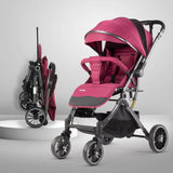 LuvLap Alpha Baby Stroller – Easy One-Fold Pram with Reversible Handle, Adjustable Recline & Footrest, for 0–3 Years (Red) - Timbuktoon