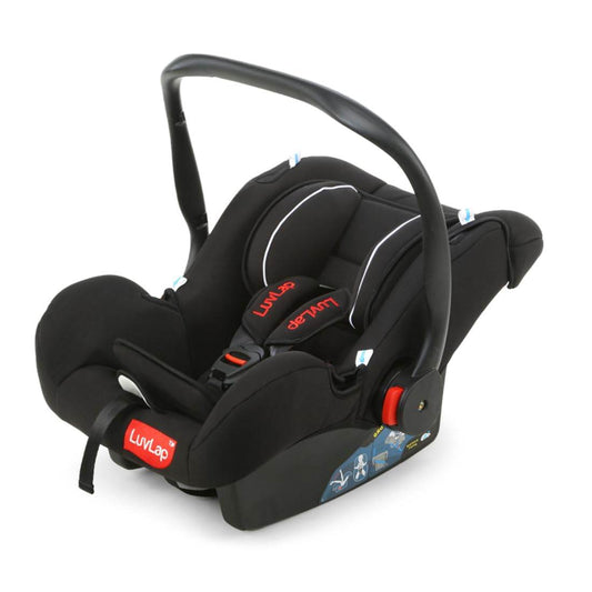 LuvLap 4-in-1 Convertible Baby Car Seat – Carry Cot, Rocker & Feeding Chair with Canopy & 5-Point Harness, for 0–15 Months, Up to 13 kg (Black) - Timbuktoon