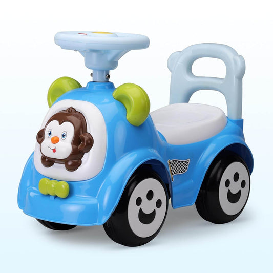 LuvLap Sunny Baby Push Ride-On – Musical Car with Steering Horn, Protective Rails, Seat Storage & Large Wheels (Blue) - Timbuktoon