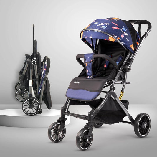 LuvLap Alpha Baby Stroller – One-Hand Fold, Reversible Handlebar, Multi-Position Recline & Adjustable Footrest, for 0–3 Years (Blue) - Timbuktoon