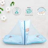 R for Rabbit Snuggy Safari Baby Sleeping Bedding Set with Mosquito Net – 100% Cotton Baby Nest & Sleeping Bag for Newborns, 0–12 Months (Blue)