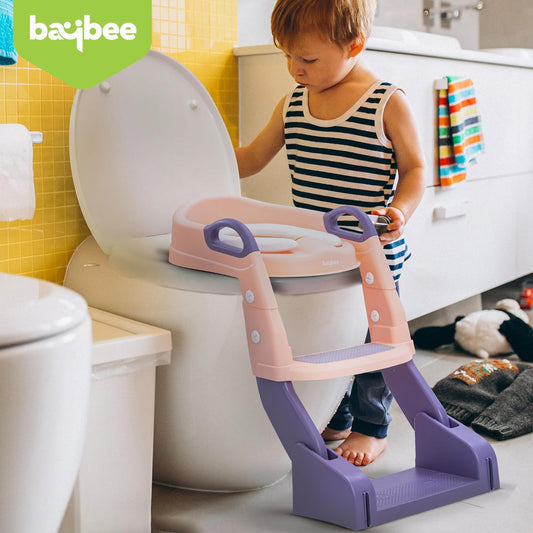 Baybee Vega 3-in-1 Western Toilet Potty Seat for Kids | Baby Potty Training Seat Chair with Ladder, Handles, Soft Cushion & Splash Guard | Convertible Toddler Toilet Seat for Boys & Girls 1-8 Years (Rose Pink)