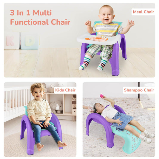 R for Rabbit Jelly Bean 3-in-1 Multi-Functional Kids Chair (Green Purple) | Baby Study, Shampoo & Meal Chair | Regular Seating Chair with High Backrest | For 1–8 Years | Weight Capacity up to 40 kg