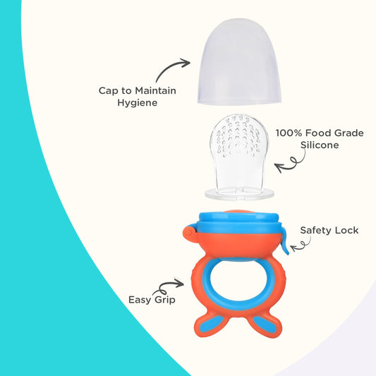 R for Rabbit First Feed Bunny Nibbler Soft Silicone Fruit & Veggie Feeder | Baby Teether & Pacifier | Hygienic, BPA-Free | For Infants 3+ Months (Orange-Blue)