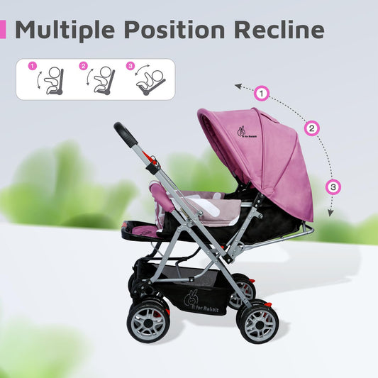 R for Rabbit Lollipop Lite Baby Stroller (Purple Grey) – 0 to 3 Years | 5-Point Safety Harness | Reversible Handlebar | Cushioned Seat with 3-Level Recline | Lightweight Stroller/Pram for Kids