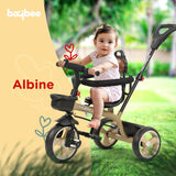 Baybee Albine 3-in-1 Baby Tricycle for Kids | Smart Balanced Trike with 180° Reversible Seat, Parental Handle & Safety Guardrail | Kids Cycle for Boys & Girls 2–5 Years (Brown)