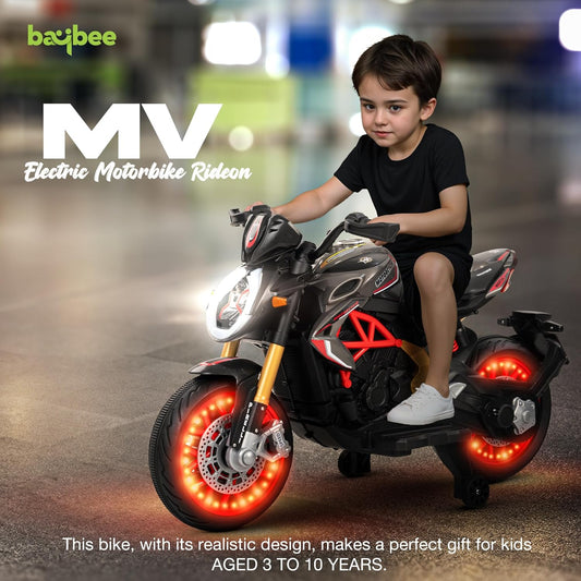 Baybee MTK Baby Battery Operated Bike for Kids with Foot Accelerator & Music | Rechargeable Ride-On Toy Bike with LED Light | Electric Baby Bike for 1–3 Years (Orange)