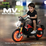 Baybee MTK Baby Battery Operated Bike for Kids with Foot Accelerator & Music | Rechargeable Ride-On Toy Bike with LED Light | Electric Baby Bike for 1–3 Years (Orange)