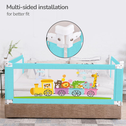 R for Rabbit Safari Baby Bed Rail (Blue) | One Side Bed Protector | 177 x 100 cm | Adjustable Height & Foldable Safety Guard with Storage Pocket | Anti-Fall Safeguard for Kids (Pack of 1, 5.8 x 3 ft)