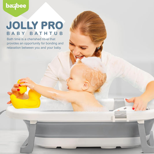 Baybee Foldable Baby Bath Tub for Kids 0-5 Years | Portable Bathtub with Anti-Skid Base, Support Cushion & Drain Plug | Mini Swimming Pool for Newborns, Boys & Girls (Grey)