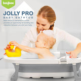 Baybee Foldable Baby Bath Tub for Kids 0-5 Years | Portable Bathtub with Anti-Skid Base, Support Cushion & Drain Plug | Mini Swimming Pool for Newborns, Boys & Girls (Grey)