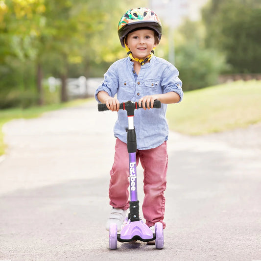 Baybee Flash Kids Kick Scooter | 3-Wheel Foldable Scooter with Adjustable Handlebar, LED PU Wheels & Rear Brake | Purple Skating Scooter for Kids Up to 75 Kg