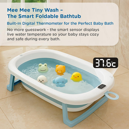 Mee Mee Baby Bath Tub for 0–5 Years/New Born Baby Foldable Bathtub with Bathing Bather Cushion Chair, Fast Drainage, Space Saving, Bath Tub for Kids Girls & Boys | Blue"