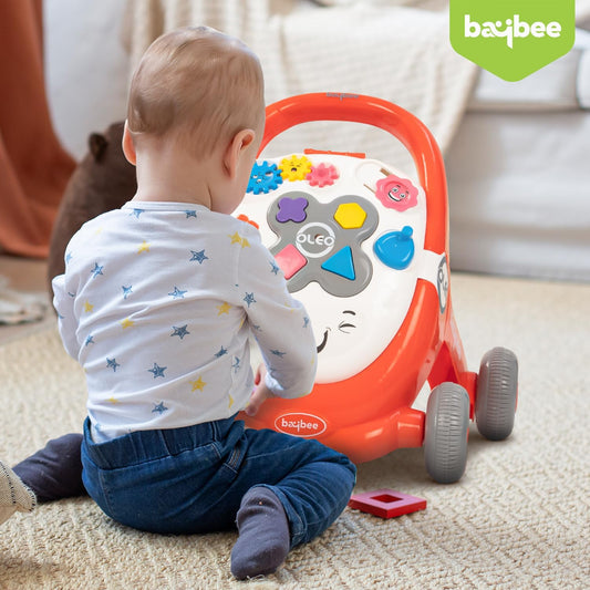 Baybee Oleo Baby Walker for Kids | Push Walker with Music, LED Lights, Rotating Gears & Grip Handle | Activity Walker for Baby Toddlers 0–2 Years (Red)