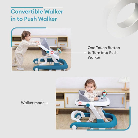 R for Rabbit Little Feet Baby Walker for Kids 9–18 Months | 2-in-1 Activity Walker with Detachable Toy Bar, Adjustable Height & Foldable Design(Blue)