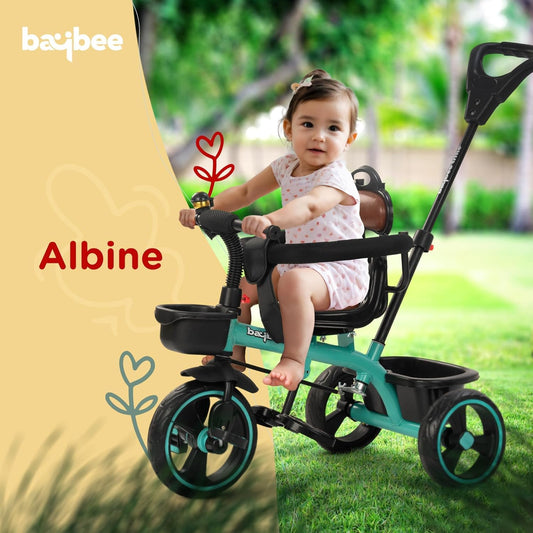 Baybee Albine 3-in-1 Baby Tricycle for Kids | Smart Balanced Trike with 180° Reversible Seat, Parental Handle & Safety Guardrail | Kids Cycle for Boys & Girls 2–5 Years (Green)