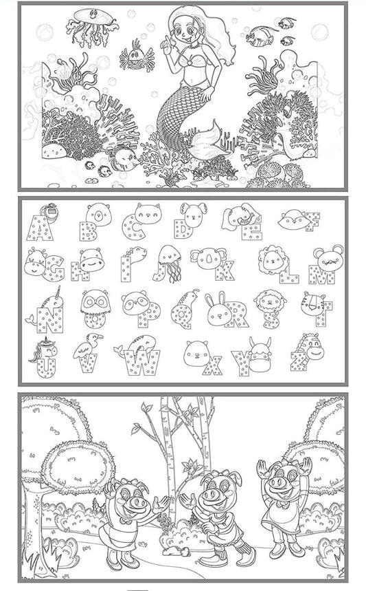 Simmar Jumbo Colouring Mat Set – 3 Reusable, Washable Mats for Kids Includes 12 Sketch Pens | Learning & Doodle Fun for Ages 3+ - Timbuktoon
