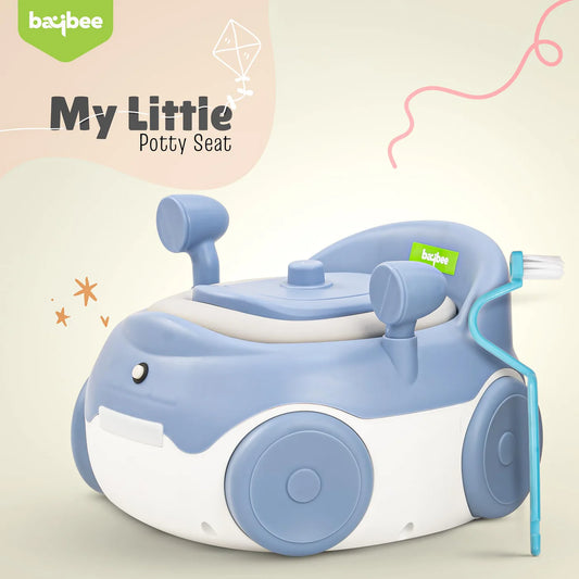 Baybee Baby Potty Training Seat for Kids 1-5 Years | Car-Shaped Toddler Potty Chair with LED Lights, Removable Tray, Soft Cushion & Cleaning Brush | Portable Toilet Training Seat for Boys & Girls (Blue)