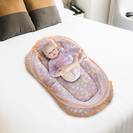 Mee Mee Gentle Comfort Mattress Set for Babies with Pillow & Mosquito Net – Sky Design