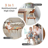 R for Rabbit Cherry Berry Tusky 3-in-1 Convertible High Chair for Babies & Kids – Compact Fold, Dual Meal Trays, Travel-Friendly, BPA-Free Anti-Slip Seat, Suitable for 6 Months–7 Years (Brown Cream)