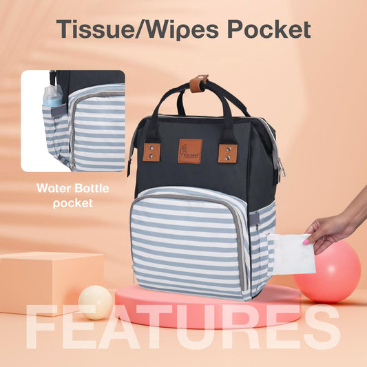 R for Rabbit Caramello Regal Baby Diaper Bag for Mother | Waterproof Multipurpose Diaper Backpack | Large Capacity Travel & Nursing Maternity Bag for Moms (Grey Stripes)