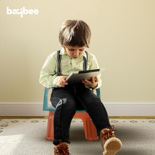 Baybee Emperia Baby Chair for Kids 1-4 Years | Plastic Study & Feeding Chair with Cushion Seat, Removable Food Tray & High Backrest | Booster Seat for Toddlers, Home & School Use (Pink/Green)