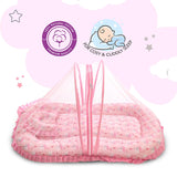 Mee Mee Padded Infant Mattress with Mosquito Canopy & Cushion – Flamingo Pattern