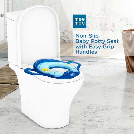 Mee Mee Soft Cushioned Potty Seat with Support Handles – Regular, Blue Comfortable & Safe Toilet Training Seat for Toddlers, Non-Slip and Easy to Clean