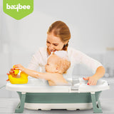 Baybee Foldable Baby Bath Tub for Kids 0-5 Years | Portable Bathtub with Anti-Skid Base, Support Cushion & Drain Plug | Mini Swimming Pool for Newborns, Boys & Girls (Green)