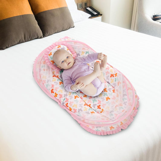 Mee Mee Padded Infant Mattress with Mosquito Canopy & Cushion – Butterfly Pattern