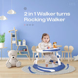 R for Rabbit Little Feet Plus Baby Walker with Rocker | 3-Level Height & 4-Level Seat Adjustment | With Detachable Toy Bar & Rocking Function | for Babies 6–18 Months, Up to 15 kg (Blue White)