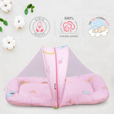 R for Rabbit Snuggy Safari Baby Sleeping Bedding Set with Mosquito Net – 100% Cotton Baby Nest & Sleeping Bag for Newborns, 0–12 Months (Pink)