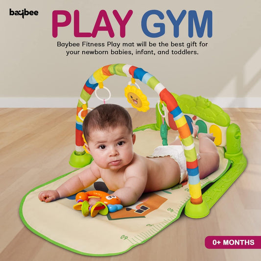 Baybee Piano Play Gym Mat for Babies | Musical Activity Play Gym with 5 Hanging Toys, Music & Lights | Indoor Baby Playmat for Newborns 0-12 Months Boys & Girls (Green)