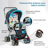Mee Mee Little Explorer Advanced Infant Pram & Pushchair – Suitable for Newborn to 3 Years, Secure Harness, Adjustable Recline, All-Direction Wheels, Large Under-Seat Basket, Reversible Grip, Net Cover (DX Blue) - Timbuktoon