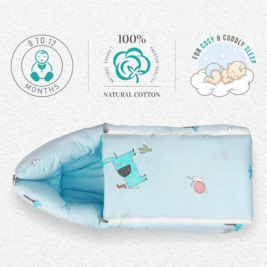 R for Rabbit Snuggy Baby Sleeping Bag & Carry Nest – 100% Cotton 3-in-1 Convertible Bedding Set for Newborns, Travel-Friendly & Portable (Sky Blue)