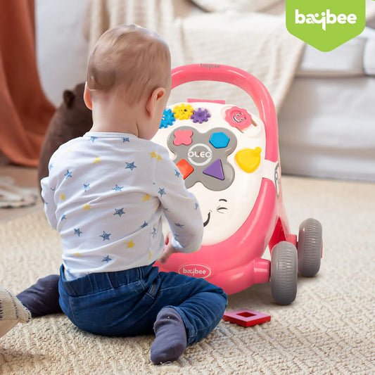 Baybee Oleo Baby Walker for Kids | Push Walker with Music, LED Light, Rotating Gears & Grip Handle | Activity Walker for Toddlers 0–2 Years Boys & Girls (Pink)