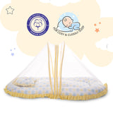 Mee Mee Cushioned Baby Mattress Set with Mosquito Net & Pillow – Cloud & Star, Soft & Breathable Infant Bedding, Foldable & Travel-Friendly