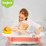 Baybee Foldable Baby Bath Tub for Kids 0-5 Years | Portable Bathtub with Anti-Skid Base, Support Cushion & Drain Plug | Mini Swimming Pool for Newborns, Boys & Girls (Pink)