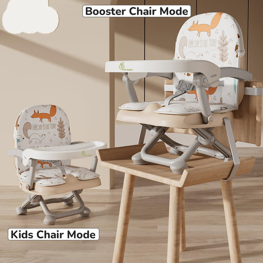 R for Rabbit Candy Pop Baby Booster Chair – 2-in-1 Kids Feeding Chair (Beige) 4-Level Height Adjustment, 3-Point Safety Belt & Removable Dining Tray | 6 Months–3 Years