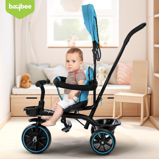 Baybee Maestro 2-in-1 Baby Tricycle for Kids | Smart Kids Trike with Parental Push Handle, Cushioned Seat, Canopy & Safety Guardrail | Baby Cycle for 2–5 Years (Blue)