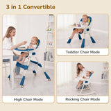 R for Rabbit Sugar Doodle Plus 3-in-1 Convertible High Chair for Babies & Kids – Rocking Chair, Compact Fold, Dual Detachable Meal Trays, Suitable for 6 Months–5 Years (Indigo Dye)