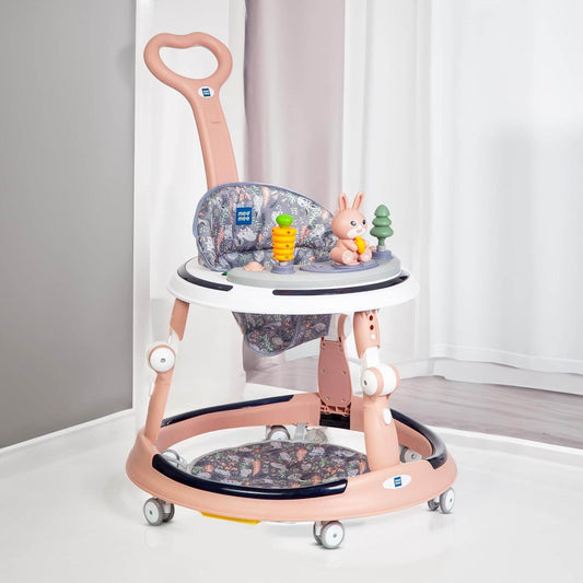 Mee Mee Premium Adjustable Baby Walker – 7 Height Levels, Detachable Foot Mat, Musical Play Tray, Cushioned High Backrest, 360° Swivel Wheels, 6–24 Months, Up to 15 kg (Pink) - Timbuktoon
