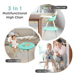 R for Rabbit Cherry Berry Tusky 3-in-1 Convertible High Chair for Babies & Kids – Compact Fold, Dual Meal Trays, Travel-Friendly, BPA-Free Anti-Slip Seat, Suitable for 6 Months–7 Years (Green Cream)
