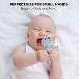 Baybee Silicone Baby Teether for Teething Gums | Manhattan Teething Rattle Toy with Loops Ring | 100% Food-Grade, BPA-Free Chew Teether for Infants (6–12 Months, Dinosaur Blue)