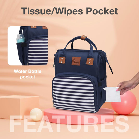 R for Rabbit Caramello Regal Baby Diaper Bag for Mother | Waterproof Multipurpose Diaper Backpack | Large Capacity Travel & Nursing Maternity Bag for Moms (Blue Stripes)