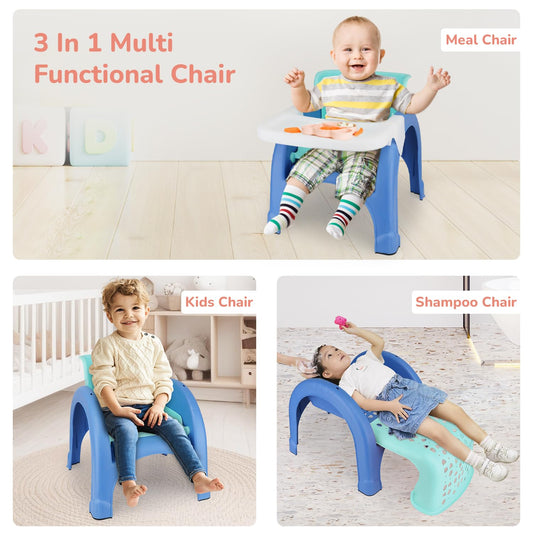 R for Rabbit Jelly Bean 3-in-1 Multi-Functional Kids Chair (Green Blue) | Baby Study, Shampoo & Meal Chair | Regular Seating Chair with High Backrest | For 1–8 Years | Weight Capacity up to 40 kg