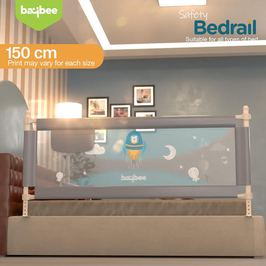 Baybee Baby Bed Rail Guard for Toddlers Safety | Foldable Bed Protector with Adjustable Height & Secure Lock | Portable Single Side Bedrail Fence for Newborns & Kids (150x63 cm, Grey)