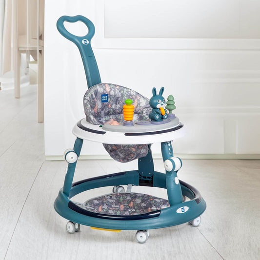 Mee Mee Premium Adjustable Baby Walker – 7 Height Levels, Removable Foot Mat, Musical Play Tray, Cushioned High Backrest, 360° Swivel, 6–24 Months, Up to 15 kg (Blue) - Timbuktoon