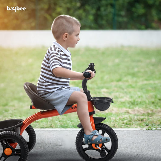 Baybee Geezee Baby Tricycle for Kids | Balanced Baby Trike with EVA Wheels & Dual Storage Baskets | Kids Cycle for Boys & Girls 2–5 Years (Orange)