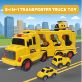 5-in-1 Vehicle Carrier Toy Set – Transport Truck with Pull-Back Cars, Helicopter & Lights/Sounds – Durable ABS Playset for Kids Aged 3+ - Timbuktoon